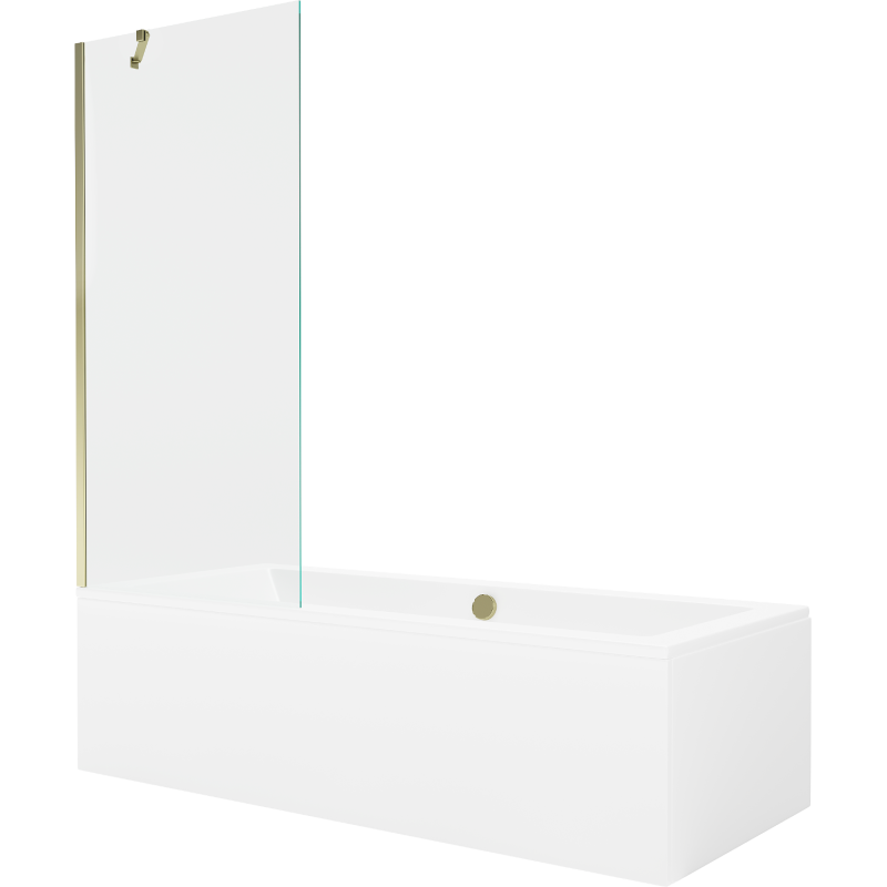 Mexen Cube vasca da bagno rettangolare 170 x 80 cm con pannello e schermo a 1 anta 80 cm, trasparente, oro
