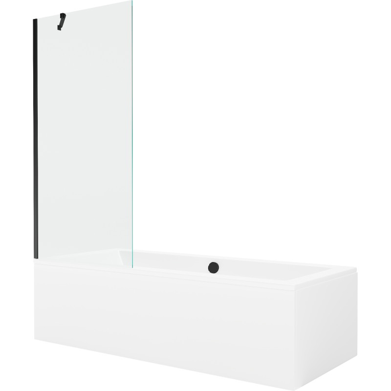 Mexen Cube baignoire rectangulaire 170 x 80 cm avec habillage et paroi de douche à 1 volet 80 cm, transparent, noir