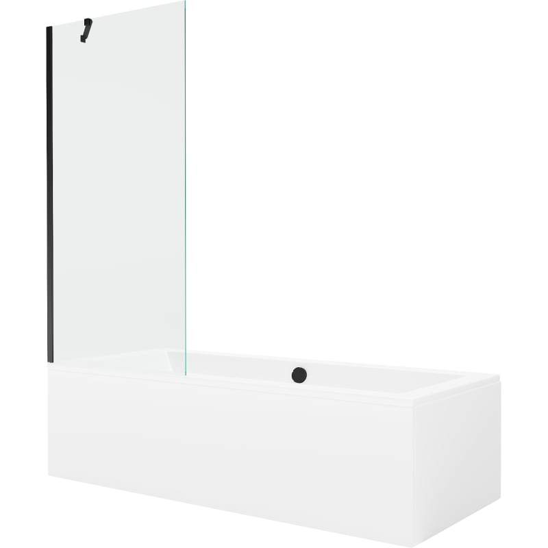 Mexen Cube pravokutna kada 170 x 80 cm s oblogom i paravanom s jednim krilom 80 cm, prozirna, crna - 550517080X9508000070