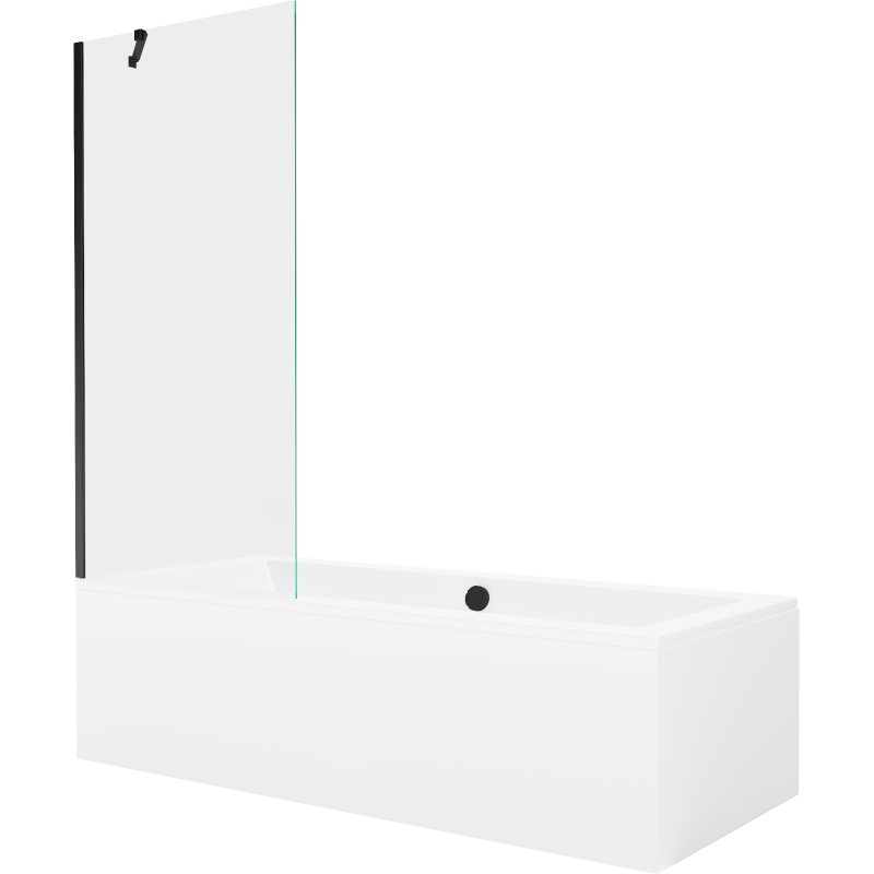 Mexen Cube wanna prostokątna 170 x 80 cm z obudową i parawanem 1-skrzydłowym 80 cm, transparent, czarny - 550517080X9508000070