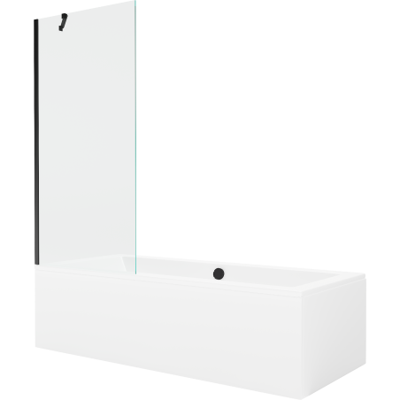 Mexen Cube wanna prostokątna 170 x 80 cm z obudową i parawanem 1-skrzydłowym 80 cm, transparent, czarny - 550517080X9508000070