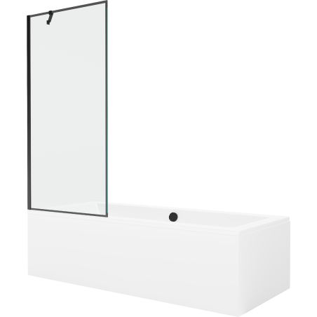 Mexen Cube baignoire rectangulaire 170 x 80 cm avec tablier et paravent à 1 volet de 80 cm, motif noir - 550517080X9508007070