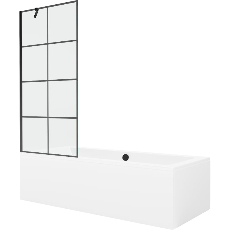 Mexen Cube pravokutna kada 170 x 80 cm s oplatom i jednim krilnim paravanom 80 cm, crni uzorak - 550517080X9508007077