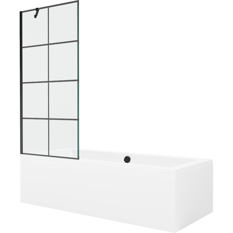Mexen Cube rechthoekig bad 170 x 80 cm met ombouw en 1-vleugelig scherm 80 cm, zwart ontwerp - 550517080X9508007077