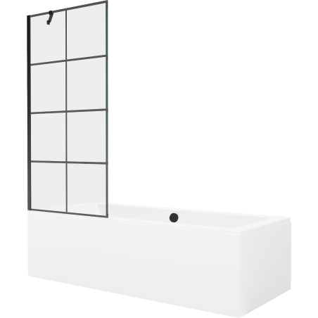 Mexen Cube wanna prostokątna 170 x 80 cm z obudową i parawanem 1-skrzydłowym 80 cm, czarny wzór - 550517080X9508007077