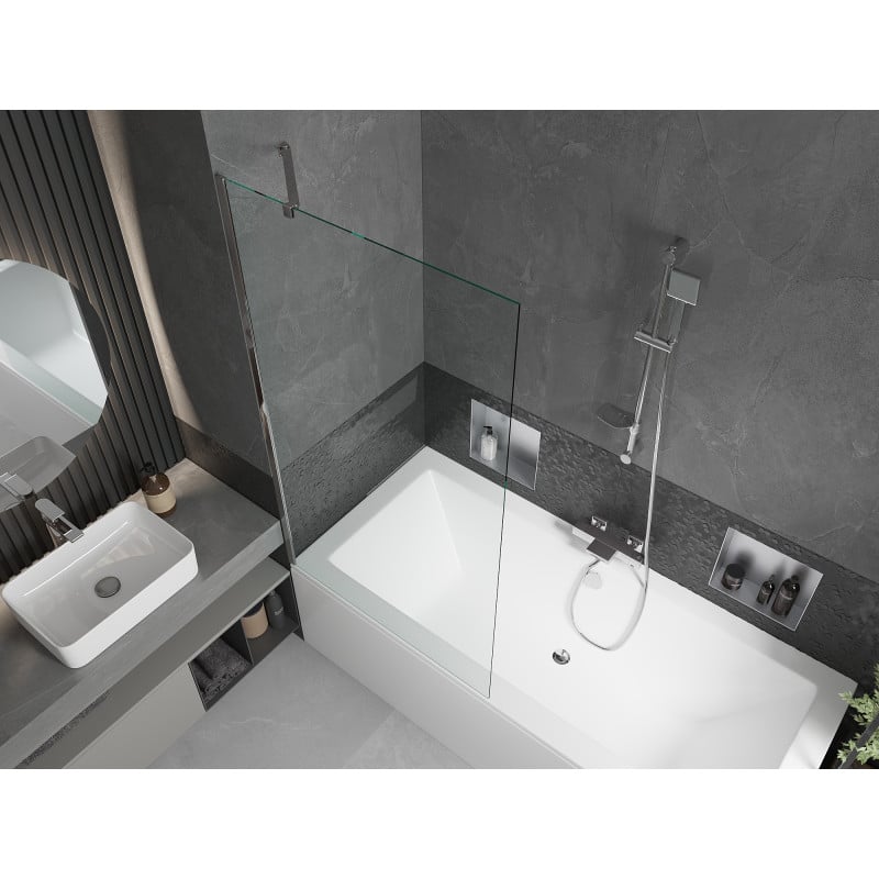Mexen Cube rectangular bathtub 170 x 80 cm with casing and 1-wing screen 90 cm, transparent, chrome - 550517080X9509000001
