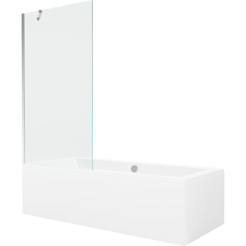 Mexen Cube rechthoekig bad 170 x 80 cm met ombouw en 1-delige wand 90 cm, transparant, chroom - 550517080X9509000001