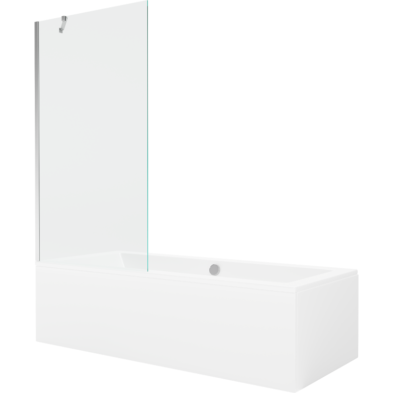Mexen Cube wanna prostokątna 170 x 80 cm z obudową i parawanem 1-skrzydłowym 90 cm, transparent, chrom - 550517080X9509000001
