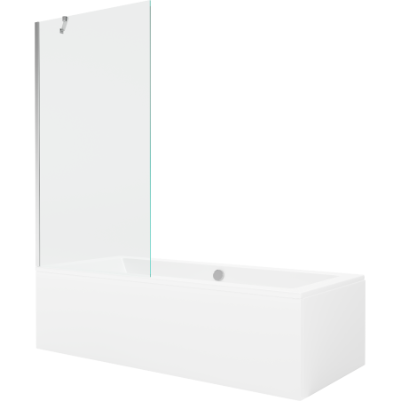 Mexen Cube wanna prostokątna 170 x 80 cm z obudową i parawanem 1-skrzydłowym 90 cm, transparent, chrom - 550517080X9509000001