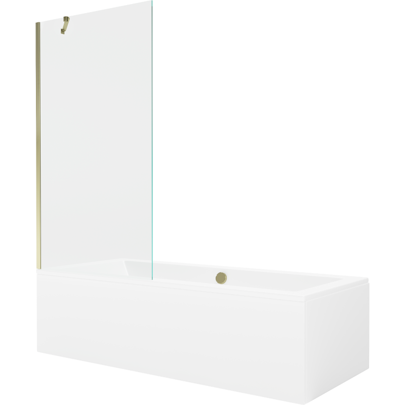 Mexen Cube rechthoekig bad 170 x 80 cm met omhulsel en 1-vleugelig scherm 90 cm, transparant, goud - 550517080X9509000050