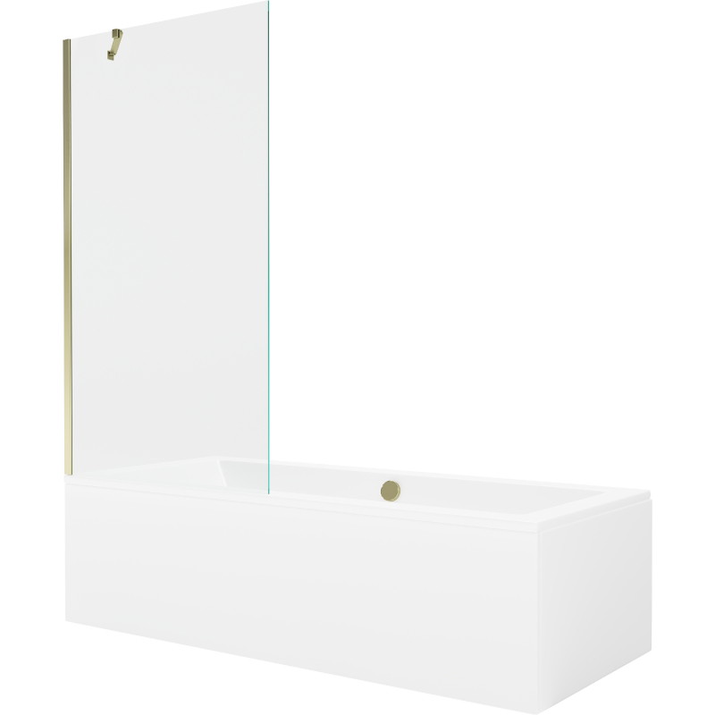 Mexen Cube taisnstūrveida vanna 170 x 80 cm ar apdari un 1-spārnu ekrānu 90 cm, caurspīdīga, zelta - 550517080X9509000050