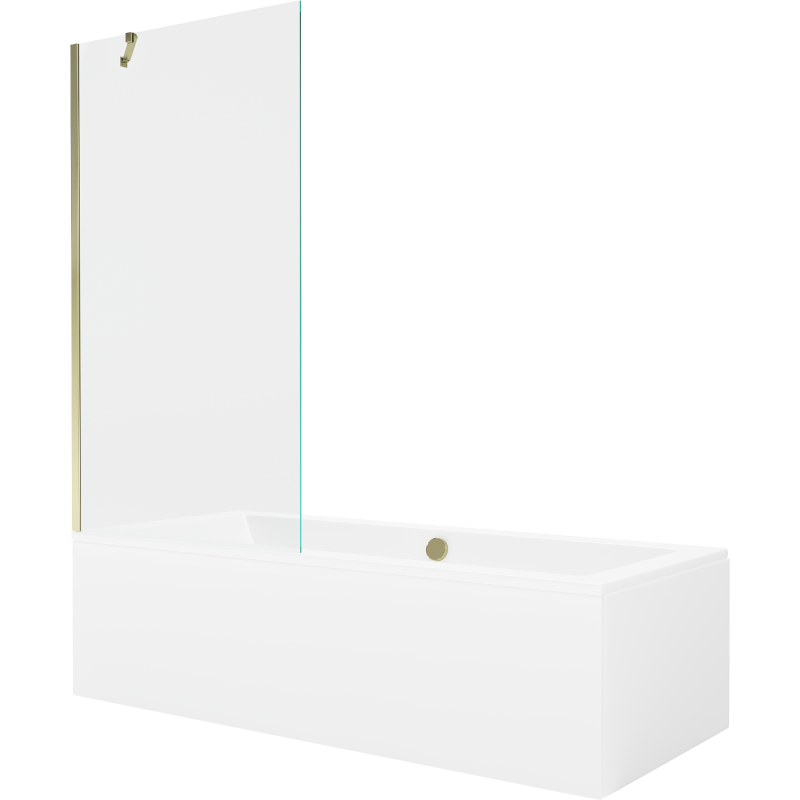 Mexen Cube vasca rettangolare 170 x 80 cm con pannellatura e paravento a 1 anta 90 cm, trasparente, oro - 550517080X9509000050