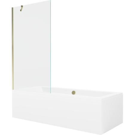 Mexen Cube wanna prostokątna 170 x 80 cm z obudową i parawanem 1-skrzydłowym 90 cm, transparent, złoty - 550517080X9509000050