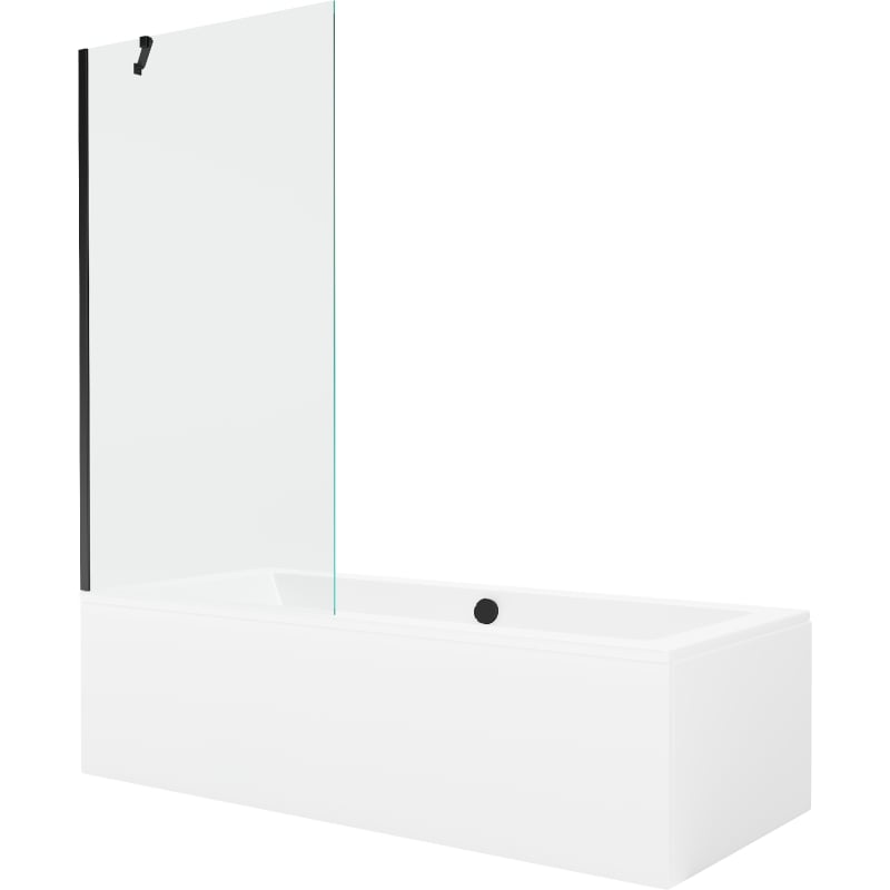 Mexen Cube pravokutna kada 170 x 80 cm s oblogom i paravanom s 1-krilom 90 cm, prozirna, crna - 550517080X9509000070