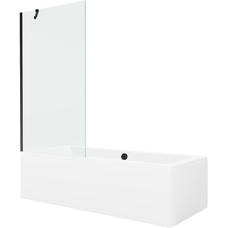 Mexen Cube wanna prostokątna 170 x 80 cm z obudową i parawanem 1-skrzydłowym 90 cm, transparent, czarny - 550517080X9509000070
