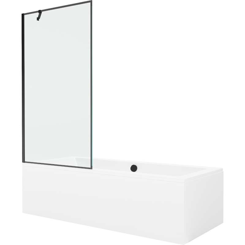 Mexen Cube bañera rectangular 170 x 80 cm con revestimiento y pantalla de 1 hoja 90 cm, patrón negro - 550517080X9509007070