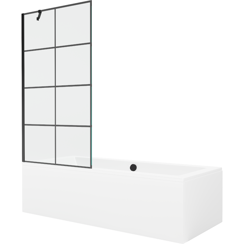 Mexen Cube Rechteckige Badewanne 170 x 80 cm mit Verkleidung und 1-flügeliger Duschwand 90 cm, schwarzes Muster