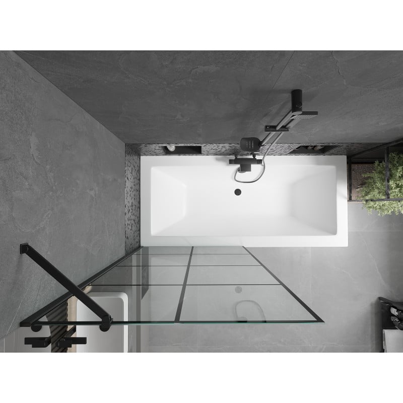 Mexen Cube baignoire rectangulaire 170 x 80 cm avec tablier et paroi de douche à 1 volet 90 cm, motif noir