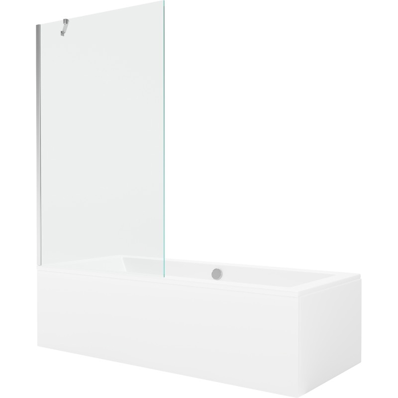 Mexen Cube bañera rectangular 170 x 80 cm con revestimiento y mampara de 1 hoja 100 cm, transparente, cromo