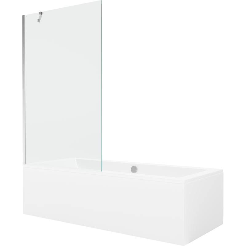 Mexen Cube Rechteckige Badewanne 170 x 80 cm mit Verkleidung und 1-flügeliger Duschwand 100 cm, transparent, Chrom