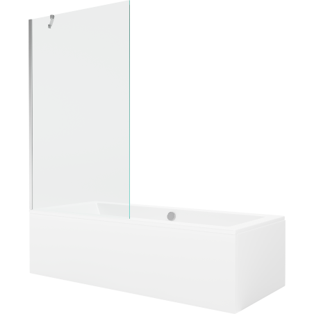 Mexen Cube wanna prostokątna 170 x 80 cm z obudową i parawanem 1-skrzydłowym 100 cm, transparent, chrom - 550517080X9510000001