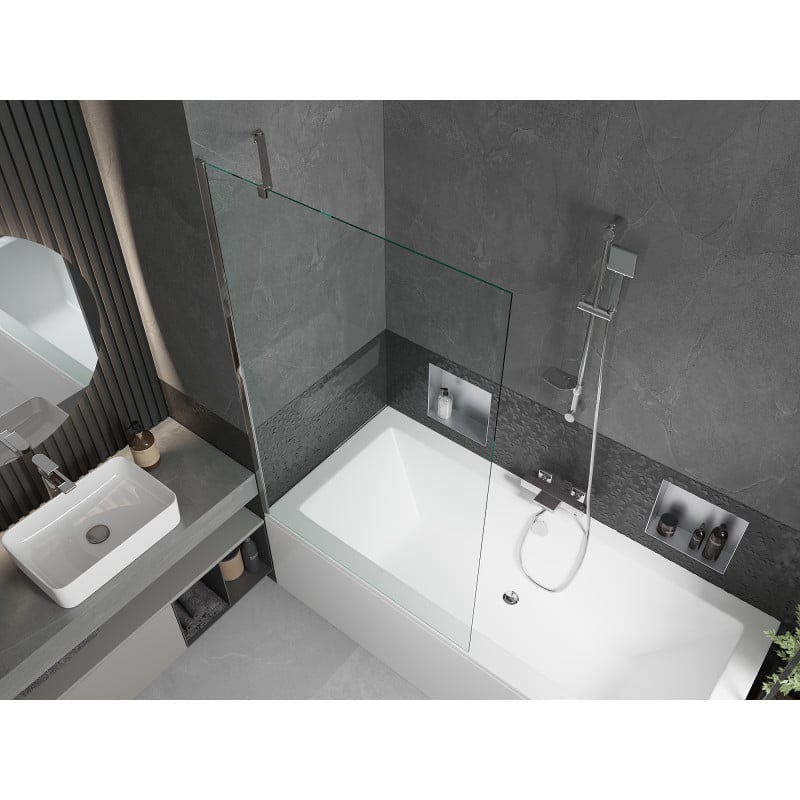 Mexen Cube rectangular bath 170 x 80 cm with casing and 1-wing screen 100 cm, transparent, chrome - 550517080X9510000001
