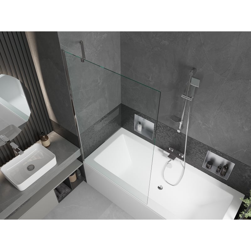 Mexen Cube vasca da bagno rettangolare 170 x 80 cm con pannello e paravento ad anta singola 100 cm, trasparente, cromo