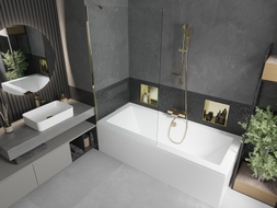 Mexen Cube rectangular bathtub 170 x 80 cm with enclosure and 1-panel screen 100 cm, transparent, gold - 550517080X9510000050