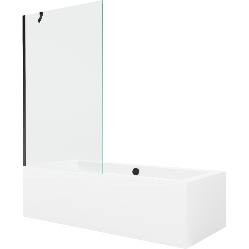 Mexen Cube vasca rettangolare 170 x 80 cm con pannelli e paravento a 1 anta 100 cm, trasparente, nero - 550517080X9510000070