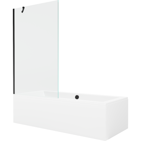 Mexen Cube vasca da bagno rettangolare 170 x 80 cm con pannello e schermo a 1 anta 100 cm, trasparente, nero