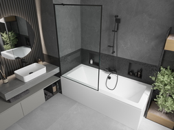 Mexen Cube rektangulärt badkar 170 x 80 cm med panel och 1-ving parapet 100 cm, svart mönster - 550517080X9510007070