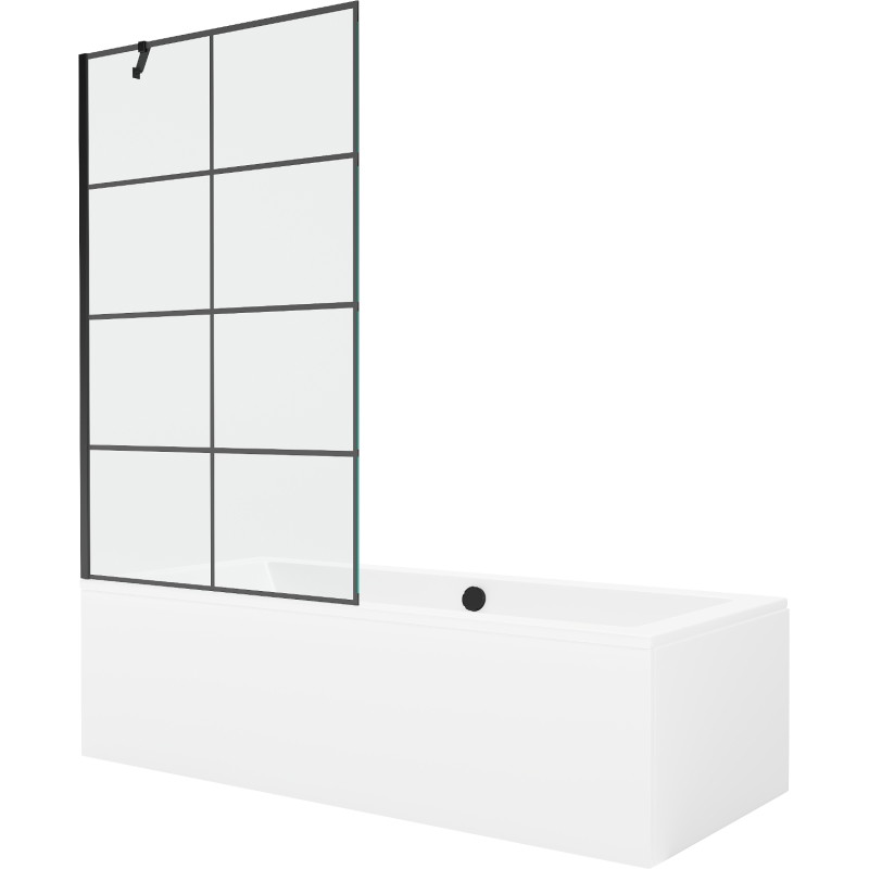 Mexen Cube bañera rectangular 170 x 80 cm con cubierta y mampara de 1 hoja 100 cm, patrón negro - 550517080X9510007077