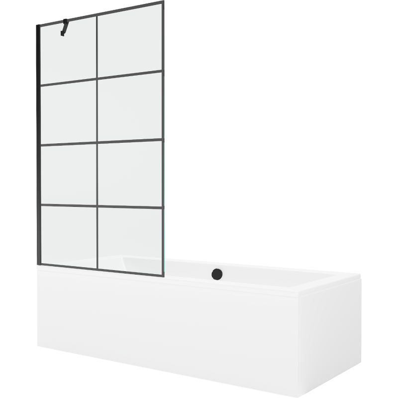 Mexen Cube Rechteckige Badewanne 170 x 80 cm mit Verkleidung und 1-flügeliger Abtrennung 100 cm, schwarzes Muster