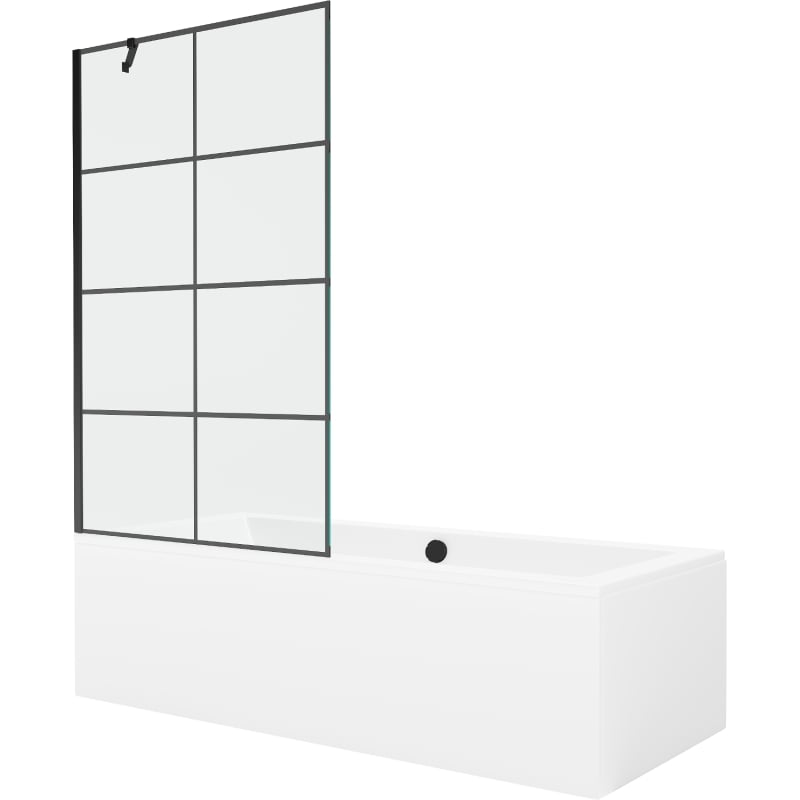 Mexen Cube vasca da bagno rettangolare 170 x 80 cm con pannello e schermo a 1 anta 100 cm, motivo nero - 550517080X9510007077