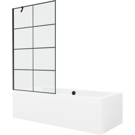 Mexen Cube bañera rectangular 170 x 80 cm con cubierta y mampara de 1 hoja 100 cm, patrón negro - 550517080X9510007077
