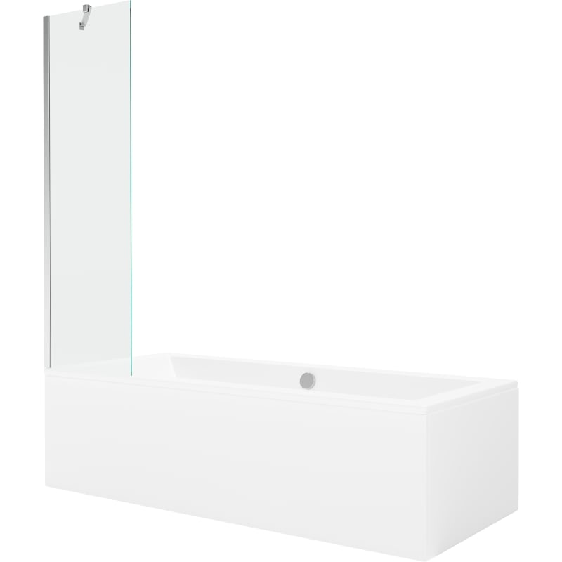 Mexen Cube bañera rectangular de 180 x 80 cm con panel y mampara de 1 hoja 50 cm, transparente, cromo - 550518080X9505000001