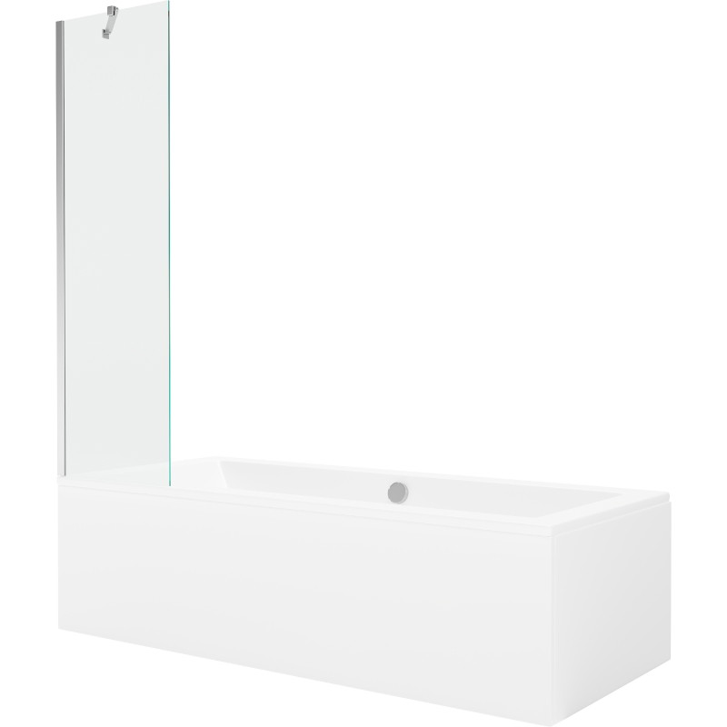 Mexen Cube rechthoekig bad 180 x 80 cm met omhulsel en 1-deurs scherm 50 cm, transparant, chroom - 550518080X9505000001