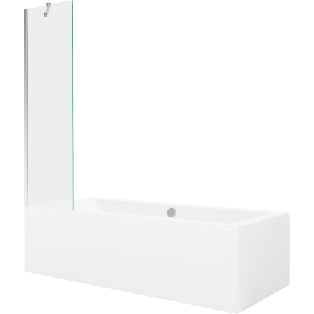 Mexen Cube bañera rectangular de 180 x 80 cm con panel y mampara de 1 hoja 50 cm, transparente, cromo - 550518080X9505000001