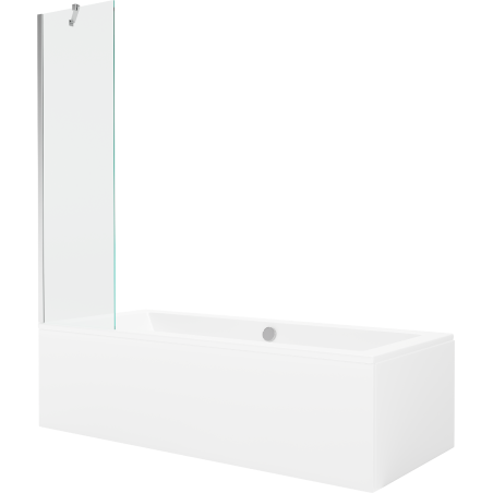 Mexen Cube wanna prostokątna 180 x 80 cm z obudową i parawanem 1-skrzydłowym 50 cm, transparent, chrom - 550518080X9505000001