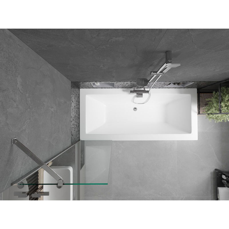 Mexen Cube Rechteckige Badewanne 180 x 80 cm mit Verkleidung und 1-flügeliger 50 cm Duschwand, transparent, chrom