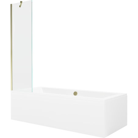 Mexen Cube rechteckige Badewanne 180 x 80 cm mit Verkleidung und 1-flügeliger Abtrennung 50 cm, transparent, gold - 550518080X9?