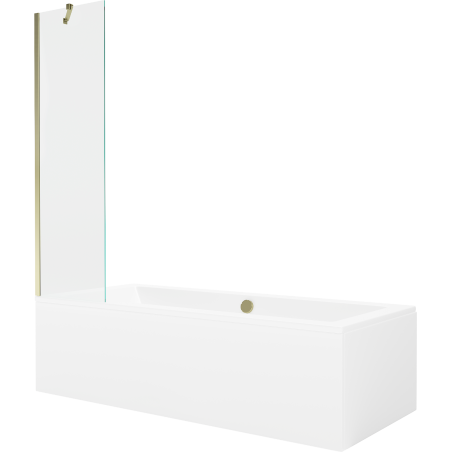 Mexen Cube rechthoekig bad 180 x 80 cm met ombouw en 1-delige paravent 50 cm, transparant, goud - 550518080X9505000050