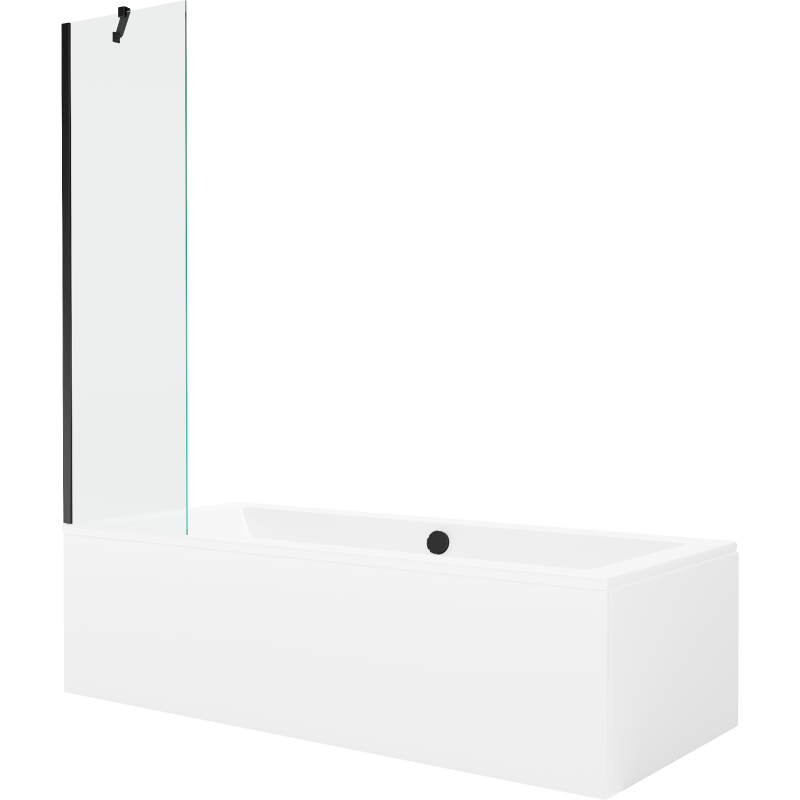Mexen Cube wanna prostokątna 180 x 80 cm z obudową i parawanem 1-skrzydłowym 50 cm, transparent, czarny - 550518080X9505000070