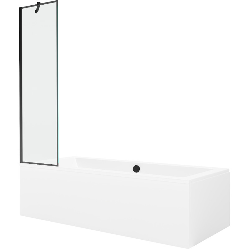 Mexen Cube pravokutna kada 180 x 80 cm s oblogom i jednim paravanom 50 cm, crni uzorak - 550518080X9505007070