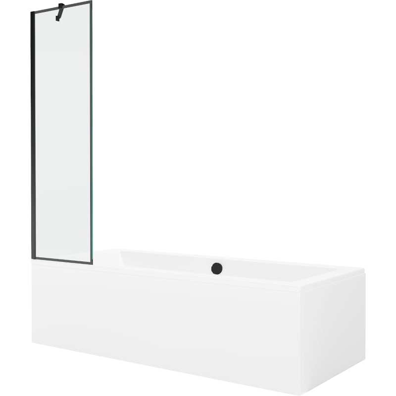 Mexen Cube rechthoekig bad 180 x 80 cm met ombouw en 1-vleugelig scherm 50 cm, zwart patroon - 550518080X9505007070
