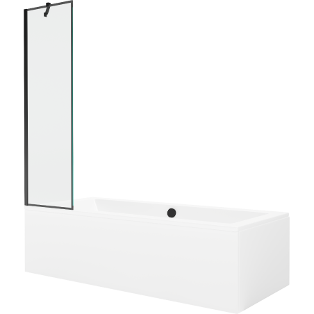 Mexen Cube rechthoekig bad 180 x 80 cm met ombouw en 1-vleugelig scherm 50 cm, zwart patroon - 550518080X9505007070