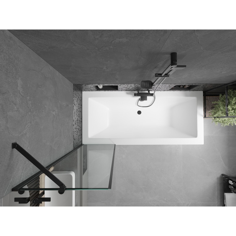 Mexen Cube pravokutna kada 180 x 80 cm s oblogom i jednim paravanom 50 cm, crni uzorak - 550518080X9505007070