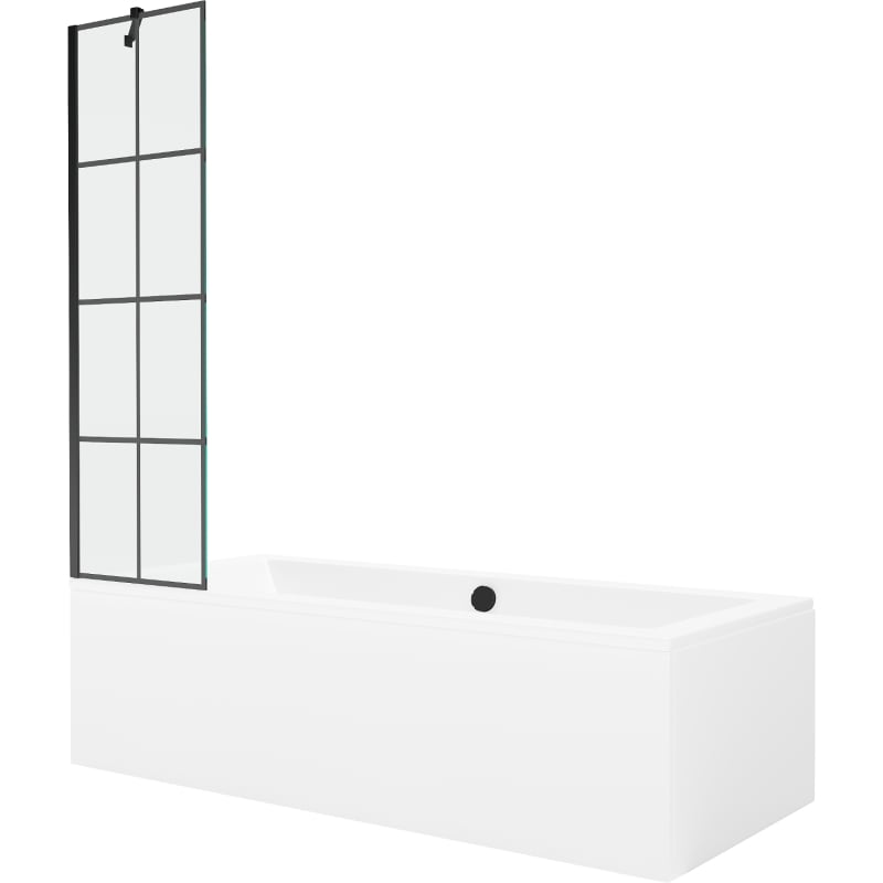 Mexen Cube pravokutna kada 180 x 80 cm s oblogom i jednokrilnim paravanom 50 cm, crni uzorak - 550518080X9505007077
