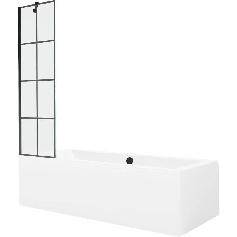 Mexen Cube ristkülikukujuline vann 180 x 80 cm koos korpuse ja 1-lehelise 50 cm ekraaniga, must muster - 550518080X9505007077
