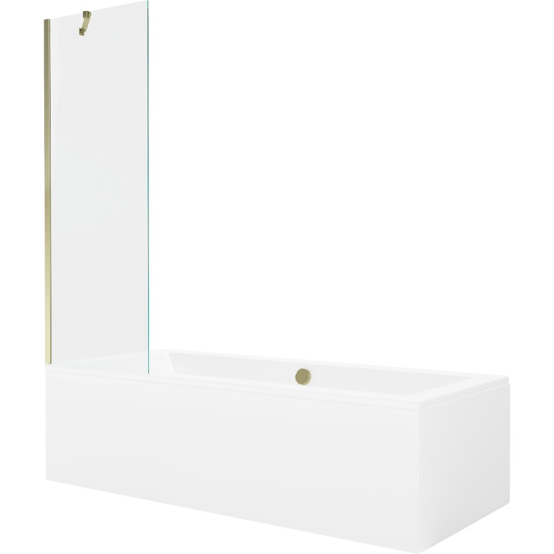 Mexen Cube baignoire rectangulaire 180 x 80 cm avec revêtement et pare-baignoire à 1 battant 60 cm, transparent, or